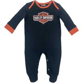 Harley-Davidson Baby Boys' Bar & Shield Logo Knit Footed Long Sleeve Romper