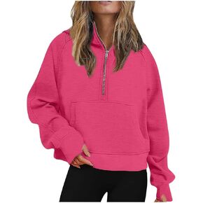FMCHICO Womens Sweatshirts Half Zip Cropped Pullover Fleece Quarter Zipper Hoodies Fall outfits Clothes Thumb Hole