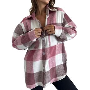 قميص Fmchico Women's Flannel Shirt الزر الطويل الأكمام الزر لأسفل معاطف سميك منقوشة معاطف خريف الشتاء