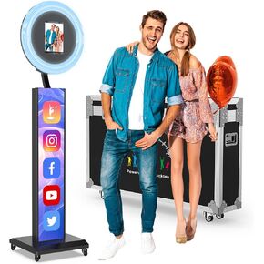 Portable iPad Photo Booth with Flight Case Adjustable Stand, ChackTok PhotoBooth VIP Control Ring Light/Photo/Share, Compatible with Any iPad for Parties, Weddings, Events.White Light Box
