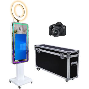 Mirror Photo Booth with 21.5" Touchscreen, APP Control & Instant Printing, DSLR Photo Booth Includes RGB Fill Light & Flight Case for Wedding Parties Events (White, Photo Booth)