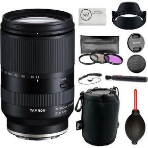 Tamron 28-200mm f/2.8-5.6 Di III RXD for Sony E Bundle with 3-Piece Filter Set + Lens Pouch + Lens Pen + Blower + Lens Cap Keeper + Microfiber Cleaning Cloth (5 Items)