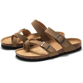 Womens Cork Footbed Sandals Genuine Suede with Adjustable Buckle, Arch Support, Comfortable Summer Slides