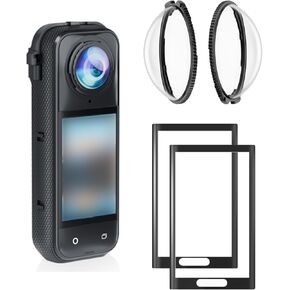X5 Premium Lens Guard Cap Screen Protector Kit Compatible for Insta360 X5 Accessories Upgrade Tempered Glass Lens Protector Cap Cover Case LCD Screen Protector Film 9H Hardness Anti-Scratch