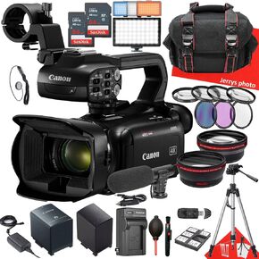 Canon XA60 Professional UHD 4K Camcorder + 2PC 64 GB Memory + Extra Battery + Filters + Shotgun Video Microphone + LED Light + More (30pc Bundle), Black (Renewed)