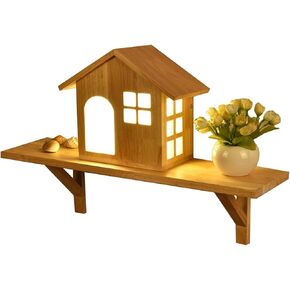 Creative Tri-Color Light/Warm Light,Wooden Hse Shape Children's Room Decorative Wall Lights,Bedside Lamp Mi Creative Living Room Aisle Corridor