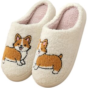 Dog Slippers for Women and Men with Cute Embroidered Dachshund French Bulldog Corgi or Poodle Design Cozy Plush Indoor House Shoes with Memory Foam and Non Slip Sole Unisex Fit