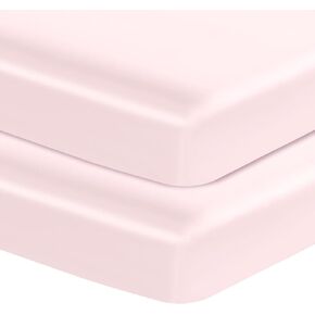 Entisn Satin Crib Sheets 2 Pack ، 28 × 52 × 8 بوصة ملاءات مرتبة ناعمة مزودة بالفتيات ، وبيضاء الحضانة باللون الأبيض والطفل ، حماية للجلد والشعر in Kuwait