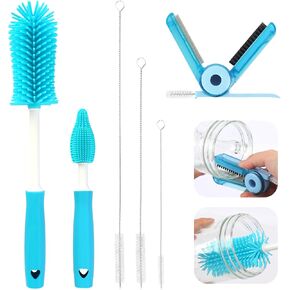 6 Pack Water Bottle Cleaner, Stanley Cup Cleaner Brush Kit with Long Silicone Bottle Brush, 3 Size Straw Cleaner Brush, 4 in 1 Bottle Gap Cleaner Tumbler, Sports Water Bottle