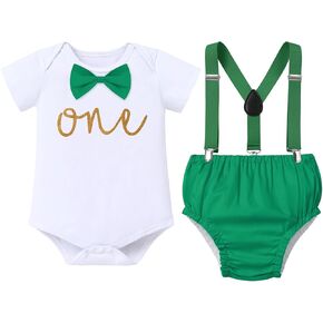 IBTOM CASTLE First Birthday Outfit Boy Wild One Romper Shorts Bow Tie Suspenders 3pcs Cake Smash Photo Shoot Clothes Set