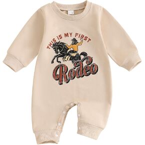 One-Piece Baby Bodysuit Outfit This is My First Rodeo Letter Print Romper Jumpsuit Newborn Funny Cowboy Clothes