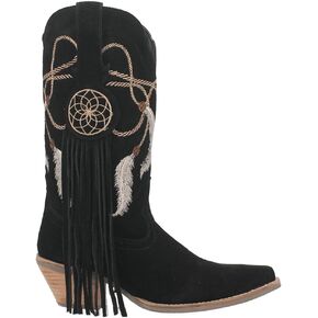 Dingo Womens Day Dream Fringe Embroidery Snip Toe Casual Boots Mid Calf Mid Heel 2-3" - Brown