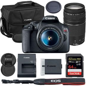 Canon EOS Rebel T7 DSLR Camera with 18-55mm & 75-300mm Lens Bundle with Canon 200ES EOS Shoulder Bag + 64GB Extreme PRO Memory Card