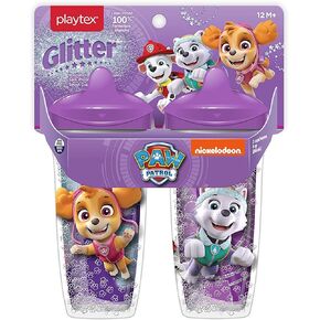 Playtex Baby Sipsters Stage 3 Glitter PAW Patrol Sippy Cups, For Ages 1+, Pink, 9 Oz, 2 Count - Spill-Proof, Leak-Proof, Break-Proof, Insulated