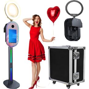 Magic Mirror Photo Booth for DSLR with LCD Touch Screen PC Shell Stand Selfie Station Photobooth Machine Kiosk with Software Ring Light and Flight Case for Party Wedding Rental