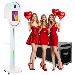 Photo Booth Machine for iPad 10.2" 10.9" 11" 12.9" and Camera,2-in-1 Selfie Station Shell Stand Camera Photobooth,Custom Logo,App Control,for Parties (White - RGB Light, Flight Case)