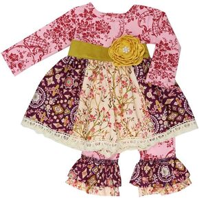 Haute Baby Cranberry Garden Baby Girl Floral Long Sleeve Swing Top Pant Set - Plum (Toddler)