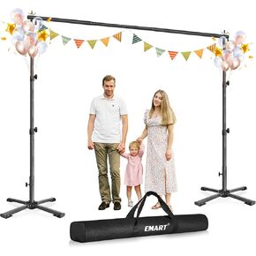 emart portable backdrop stand kit مع قاعدة مسطحة قابلة للطي ، قابلة للتعديل 8.5 قدم الارتفاع 10 أقدام عرض وخلفية معلقة بار للتصوير الفوتوغرافي حفل زفاف صورة عيد ميلاد استوديو صورة