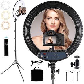 FOTO & TECH 18 بوصة خاتم الخاتم الخفيف القابل للذوبان ثلاثي الألوان LED ضوء خاتم Selfie Light مع الوقوف واللاسلكي عن بُعد للكاميرا ذكي البث المباشر لتصوير الفيديو