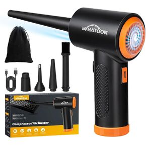 Compressed Air Duster-Reusable Electric Air Duster-3 Speeds 60000 RPM with LED Light-Canned Air Replacement for Keyboard Cleaning-Rechargeable Cordless Air Duster for Computer and Car Blowing