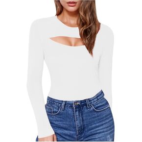 Womens Cutout Tops Trendy Sexy Long Sleeve Shirts Slim Fashion Going Out Shirts Party Clothes Solid Colour Fit