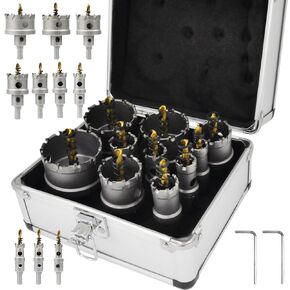 Metal Hole Saw Drill Bit Set 10 Pcs 5/8 inch - 2 1/8 inch with Arbor, Steel Carbide Chips, Hole Cutter Kit with Pilot Drill Bit