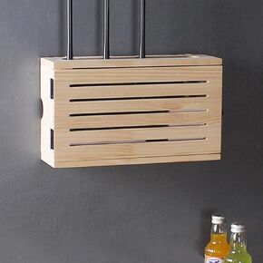 Wireless Router Storage Box Wall Mount Bracket WiFi Storage Box Router Fences Solid Wood Network Set-top Box Wall Mounted TV Lower Row Socket Occlusion Box Wireless WiFi Router Shelf(Wood Color,30cm)