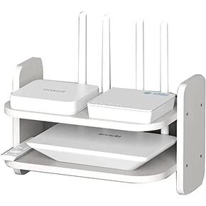 Wireless Router Storage Shelf Wall-mounted Sitting Storage Rack Wall-mounted Router Storage Rack Living Room Set Top Box Rack Socket Sort Box(White)
