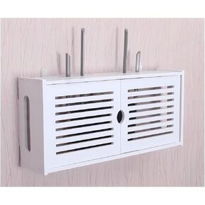 رف جهاز التوجيه المثبت على الحائط ، صندوق تخزين WIFI الأبيض الحديث ، 51x24x11cm ، 4 أرفف ، منظمة شبكات المنازل والمكاتب