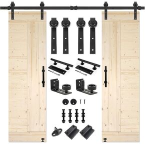 S&Z TOPHAND® 48in x 84in Barn Door with 8FT Sliding Hardware Kit, Unfinished Modern Style/Solid Wood/Simple Assembly is Required in Saudi Arabia