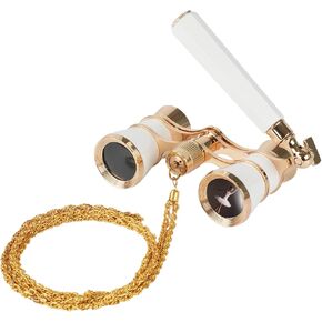 3X25 Opera Glasses for Women with Adjustable Handle & Chain,BK9 Optical Lens, Vintage Compact Mini Theater Binoculars Adults Kids in Opera Musical Concert-White