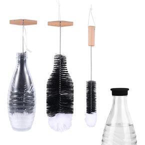 BOXOB 2pcs Bottle Brush for Sodastream, 2 Sizes Soda Bottle Cleaning Brushes Gentle & Scratch-Free Bristles Washing Cleaner Tool with Wood Handle Compatible with Sodastream