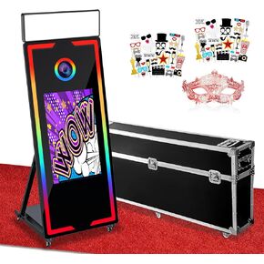 Magic Mirror Photo Booth 65" with 32" Touch Screen Selfie Mirror Photo Booth Machine with Flight Case App Remote Ring Light for Event Rental Wedding Party (65-32in Black)