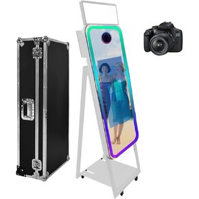 40'' Magic Mirror Photo Booth with Fill Light and Touch Screen Built-in Mini PC,RGB Light and Sharing for Event Party Wedding Rental (White, Photo Booth Machine)
