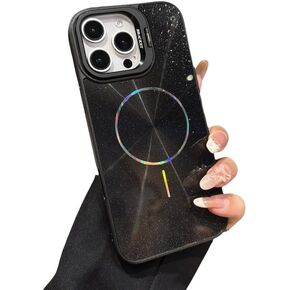 Bling Glitter Sparkle CD Aurora Camera Lens Bracket Laser Magnetic Compatible with MagSafe Wireless Charging (Rose Gold,iPhone 13)