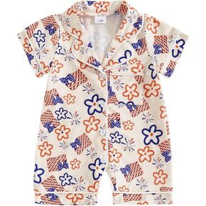 4th of July Newborn Baby Girl Pajamas Romper American Flag Shorts Sleeve Button Down Independence Day One Piece Pjs