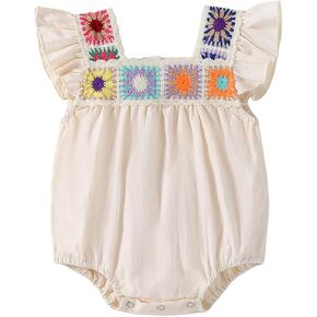 Infant Newborn Baby Girl Summer Romper Smocked Flower Embroidery Flying Sleeve Jumpsuit Casual Wear 3 6 9 12 Months