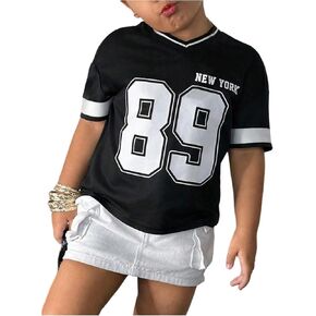 SOLY HUX Toddler Girl's Y2k Jersey Shirt Number Graphic Tees V Neck Short Sleeve Summer Tops Streetwear