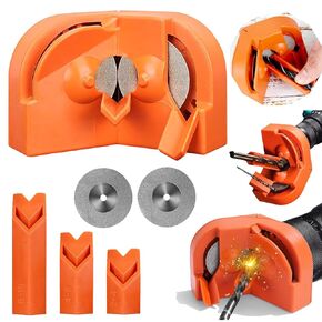 Drill Bit Sharpener Tool with Grinding Wheels, 5/64-5/8 inch Range, Orange