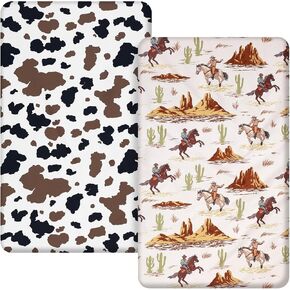 2 Pcs Western Cowboy Infant Crib Sheets Set 24 in. x 38 in Mini Portable Crib Sheet Newborn Bedding Nursery Baby Sheets for Girl Boys Baby Gifts Breathable Only for Pack and Play