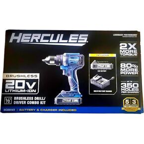 20V Brushless Cordless 1/2 in. Drill/Driver Kit with Side Handle, 2 Ah Battery, and Charger Compatible with Hercules