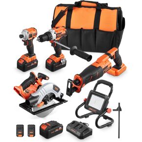 VEVOR Tool Combo Kit, 20V Max Cordless 2-Tool Combo Kit, with 1/2 in Drill, 1/4 in Impact Driver, Compact Cordless Power with 2.0 Ah Batteries, Screws, One Charger and One Cloth Bag