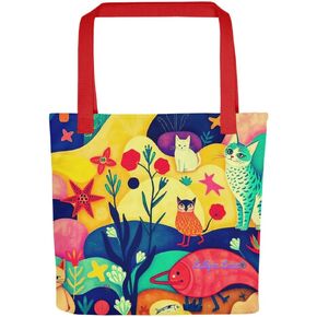Lillyin Love® Designer Sunny Sea Cats Fishing on the Beach Tote Bag Colorful Nature Print Gift Mom her favorite Animal Soft Cotton straps