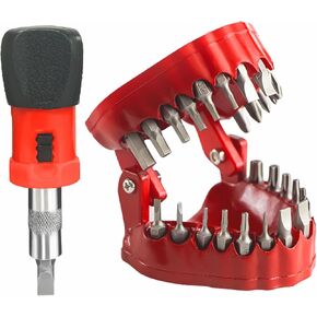 Denture Drill Bit Holder, Dentist Gift, 3D Sculpture Desk Decor, 28PCS 1/4" Hex Bit, 3-in-1 Screwdriver, Desk Gadget, Red