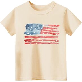 Toddler 4th of July Shirts Baby Boys Girls American Flag Patriotic T-Shirts Kids Cotton Tee Tops 2-7 Years