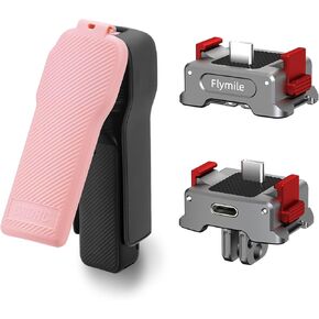 Pocket 3 Cover Case & Charging Adapter, Gimbal Flip Protective Cover Lens Protector Cap Holds 3 Filters and Type-C Charger with 1/4" Screw for DJI Pocket 3 Creator Combo Accessories(Pink)