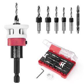 Countersink Drill Bit Set with Low Friction Depth Stop, 5PCS Counter Sink Drill Bit for Wood, HSS M2 Drill Bits and 1/4" Hex Shank Countersink Bit for Woodworking Tools with Storage Box