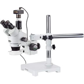 AMSCOPE SM-3T-54S-3M Digital Professional Trinocular Stereo microscope ، WH10X Eyepieces ، 7x-45x themplication ، 0.7x-4.5x Zoom Viseive ، 54-Bulb LED Light ، Stand أحادي الذراع ، 110V-240V