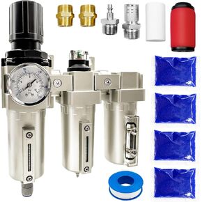 Upgraded 1/2" NPT Heavy Duty Industrial Grade 3 Stage Air Drying System, Particulate Filter, Coalescing Filter, Desiccant Dryer & Air Regulator - for Plasma Cutter, Paint Spray（Auto Drain）
