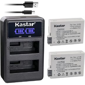 Kastar Battery X2 + Dual LCD Charger لـ Canon LP-E8 LPE8 LC-E8 و Canon EOS REBEL T2I T3I T4I T5I ، Canon EOS 550D EOS 600D 650D EOS 700D ، Canon EOS KISS X4 ، Canon EOS KISS X5 ، KISS CANON EOS X6